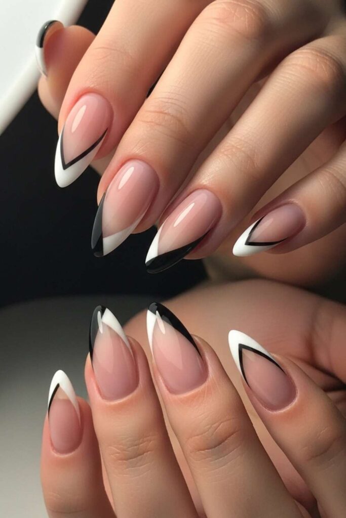 Asymmetric French Tip with Diagonal Line