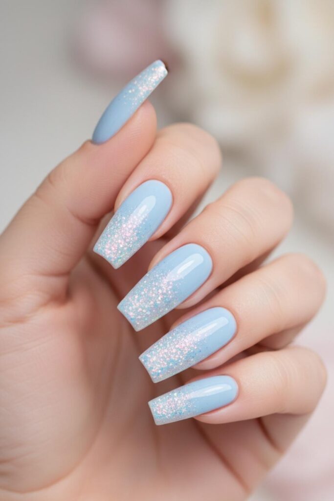 Baby Blue with Iridescent White Glitter