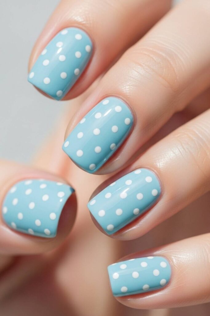 Baby Blue with White Polka Dots