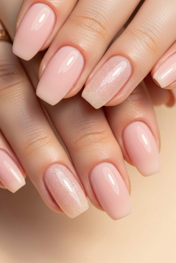 15 Natural Gel Nails Ideas That Look Expensive Without Trying Too Hard 9 Ballet Slipper Pink with Micro-Glitter Dusting