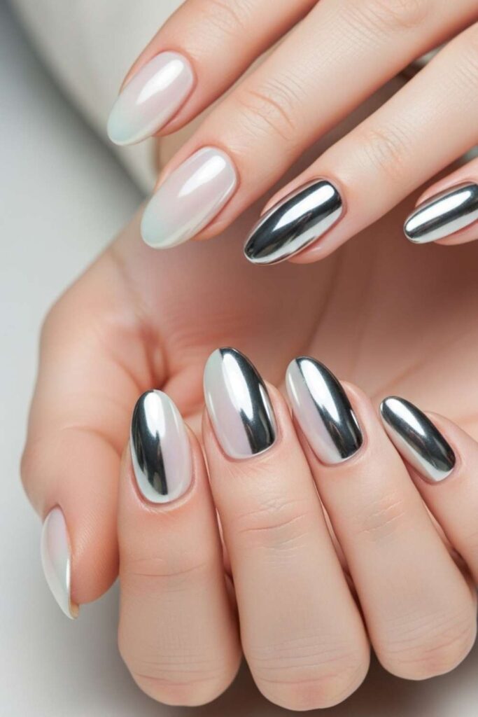 Bi-Chrome Oval Nails in Pearl and Silver