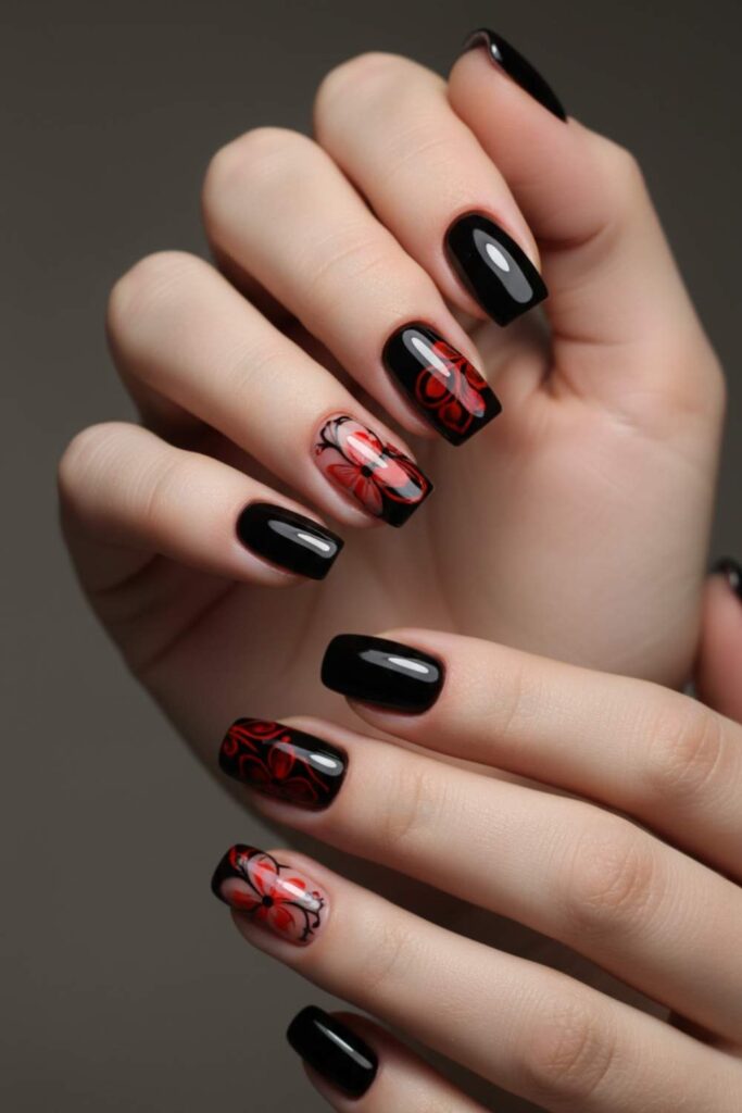 Black Base with Red Negative Space Florals