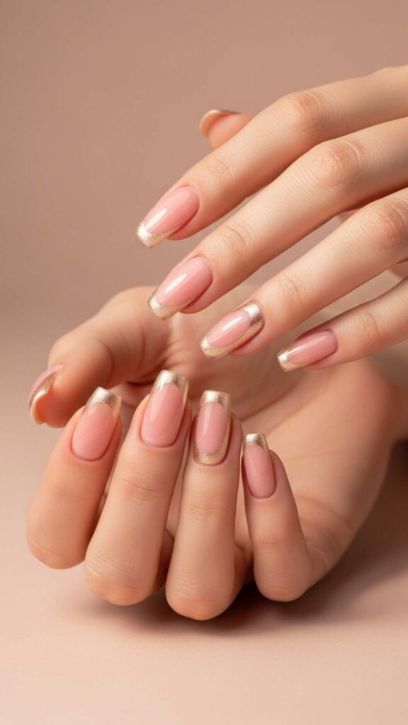 Blush and Champagne French with Negative Space Tips