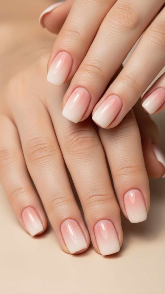 Blush and Ivory Gradient on Short Nails