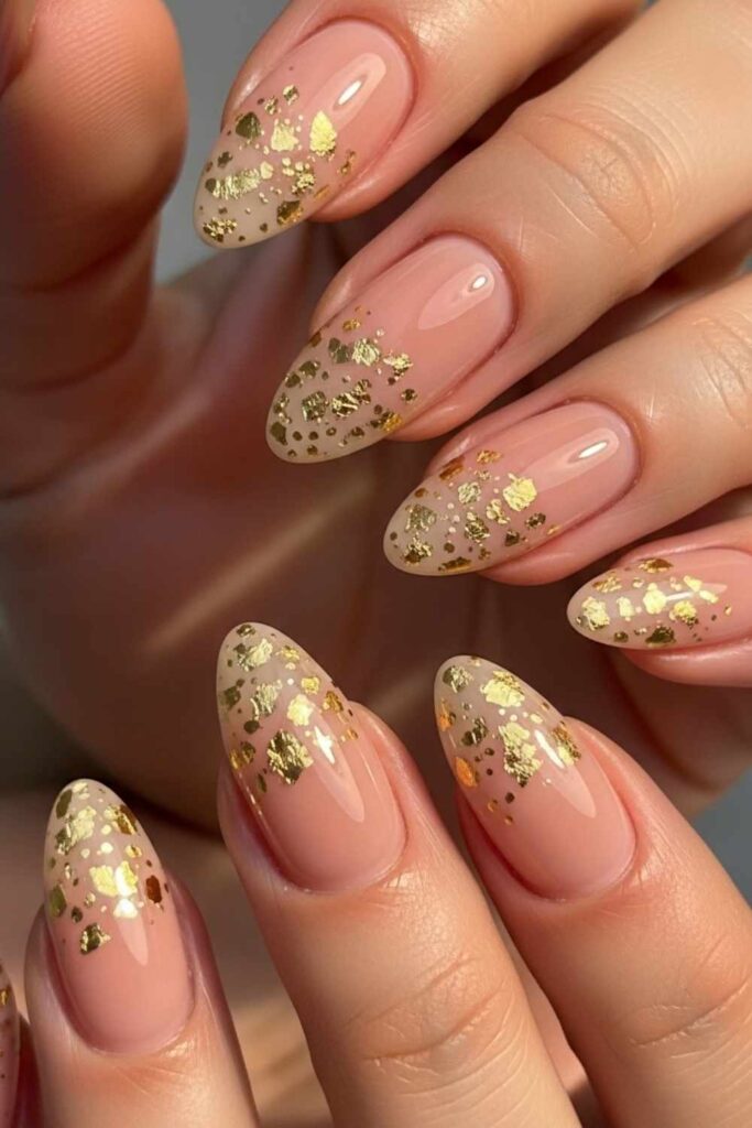 Blush Nude Almond with Scattered Gold Flakes