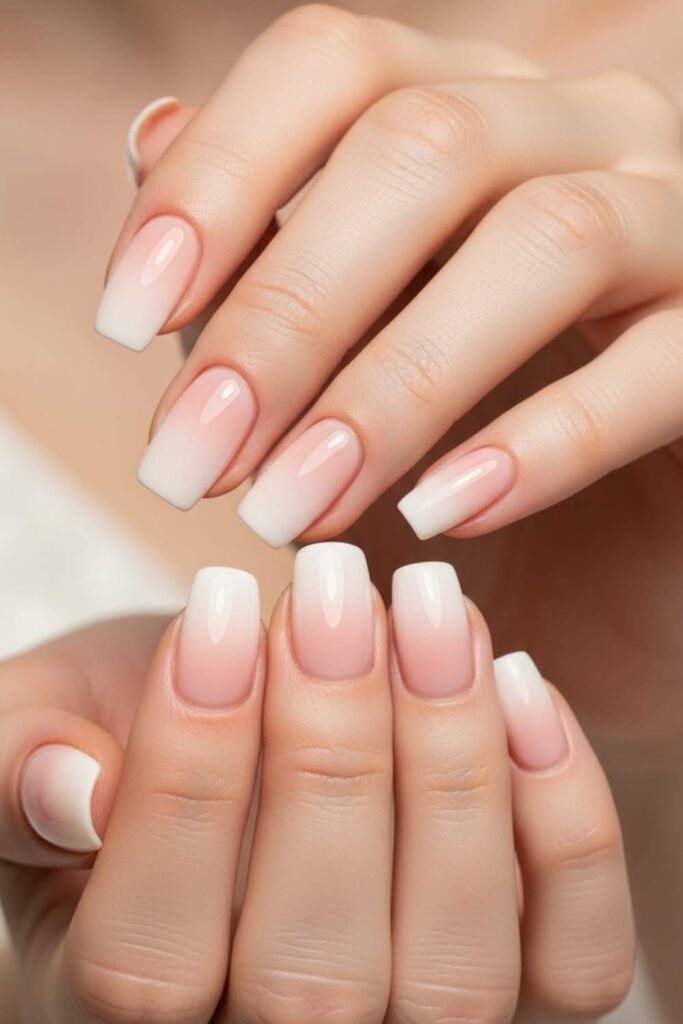 Blush Ombré Fading Into Ivory Tips