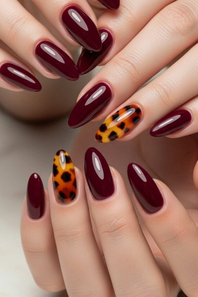 Burgundy with Tortoiseshell Nail Art