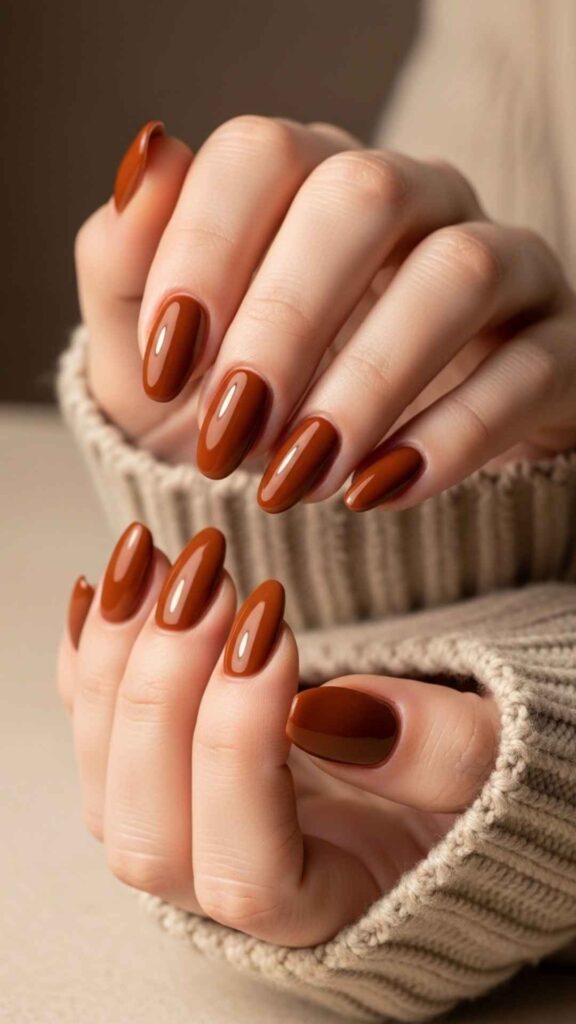 Burnt Sienna Almond Nails the Classic Fall Move