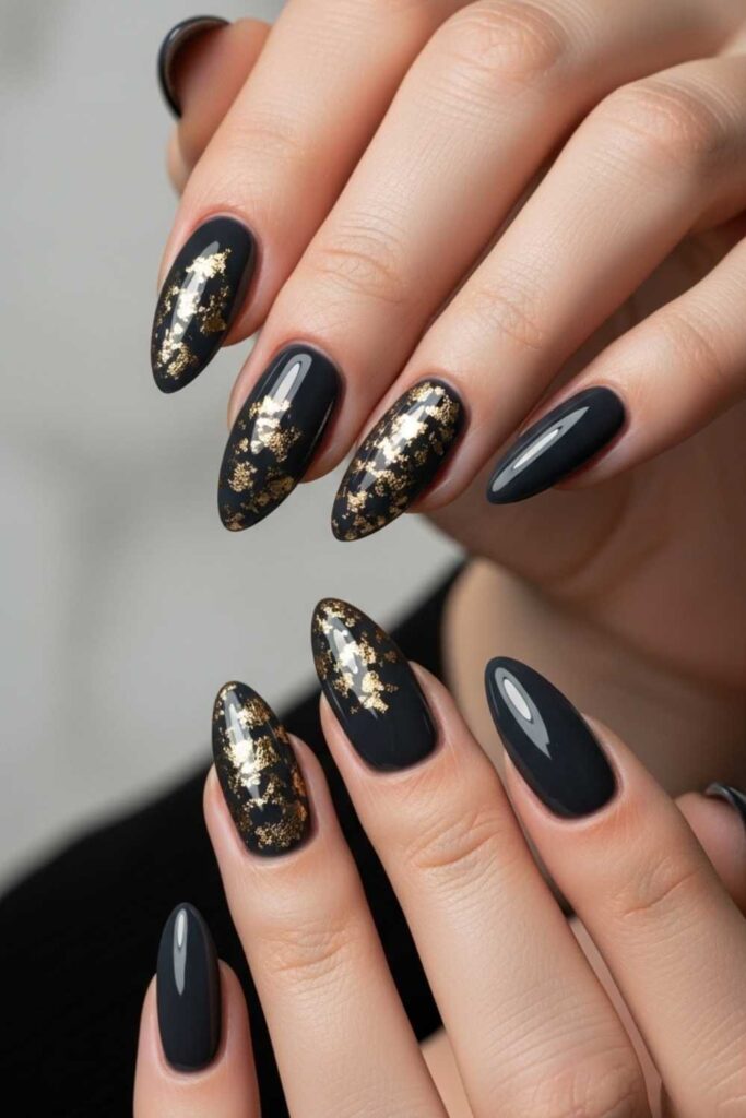 Charcoal with Floating Gold Leaf Flakes
