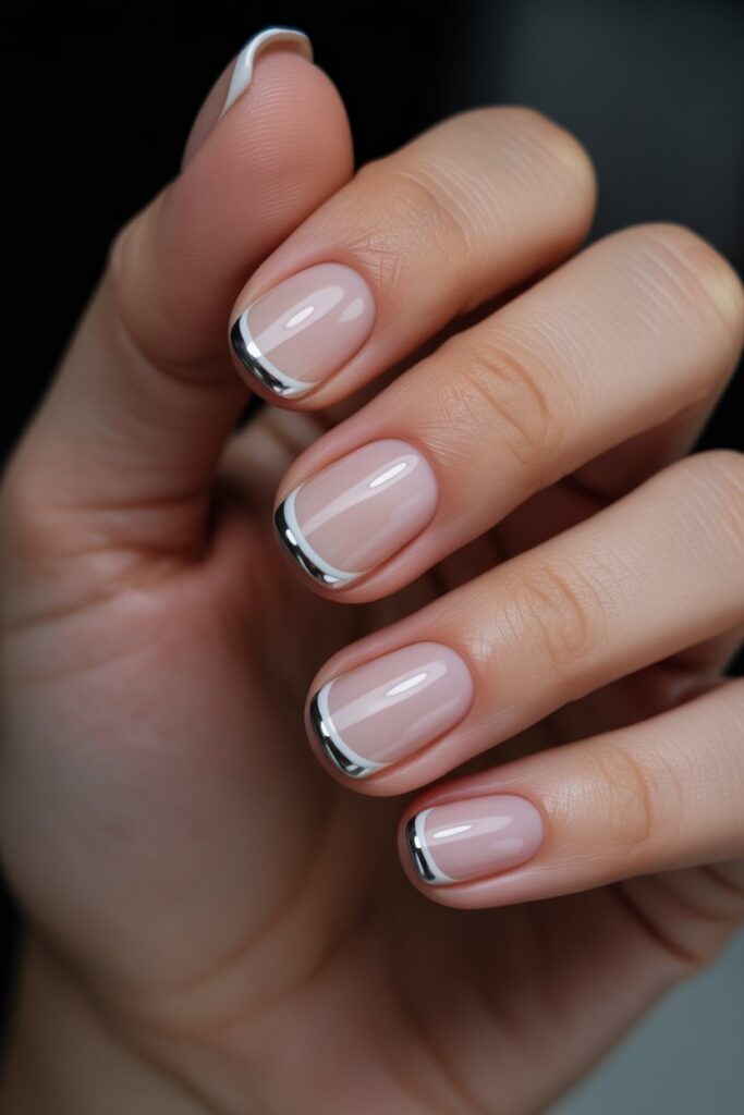 12 White French Tip Nails with Design Ideas That Look Effortlessly Expensive in 2026 7 Chrome Edge White French Tip