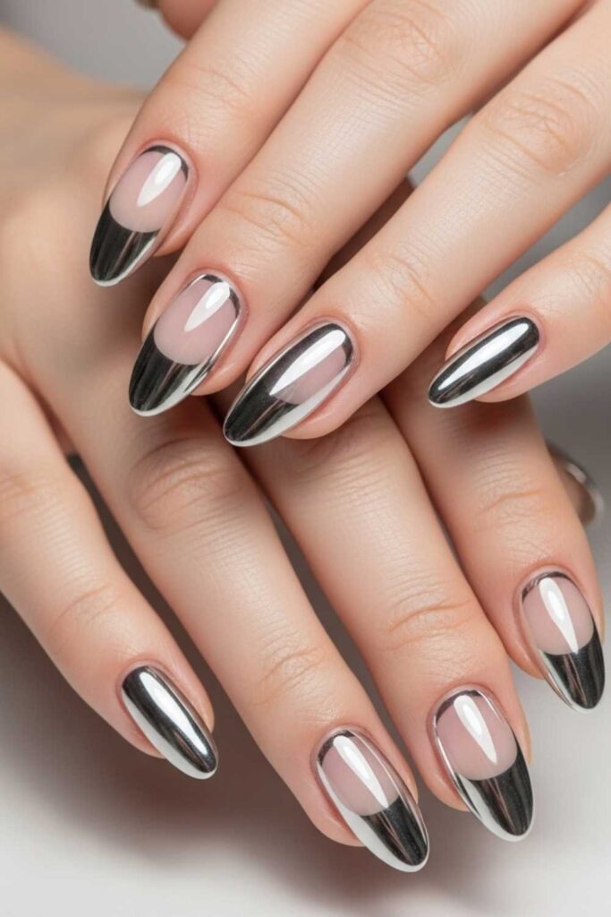 Chrome French Tips in Platinum