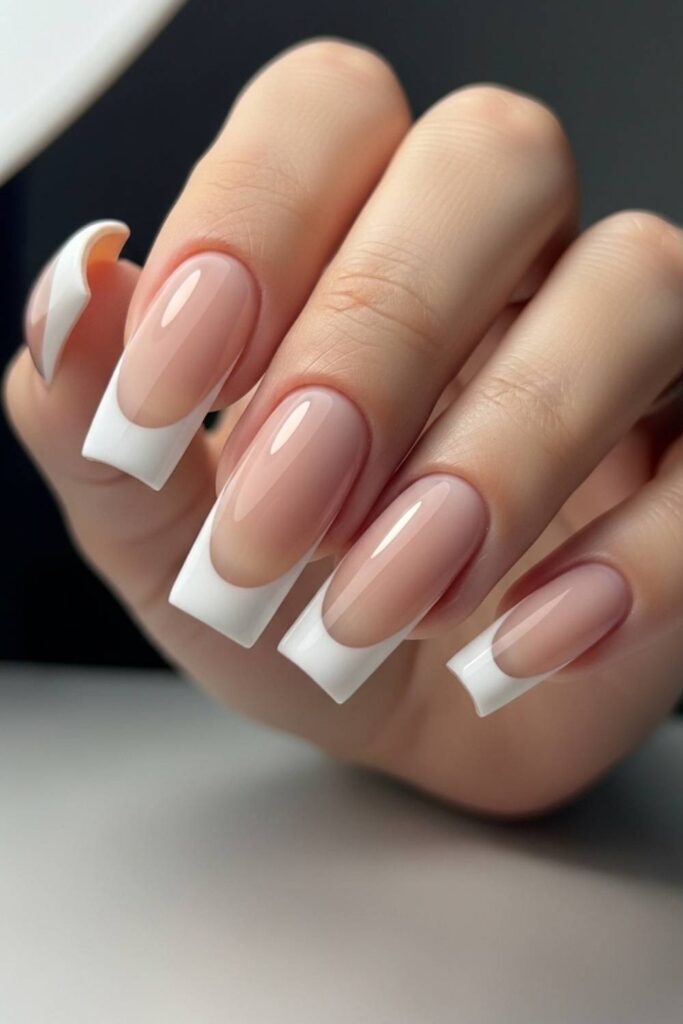 Classic French Tips Modernized with a Thicker White Band