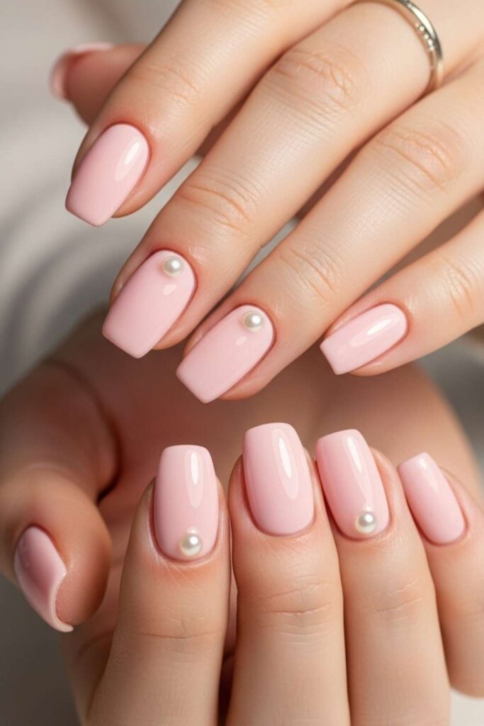 Classic Soft Pink with Floating Pearl on Every Nail