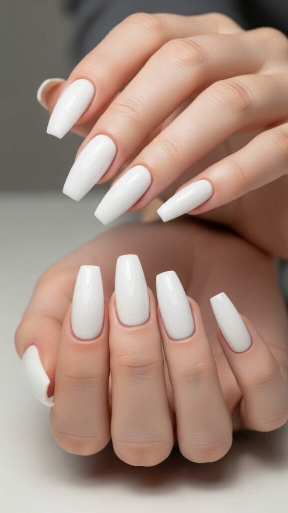 Clean White Coffin Nails, High Gloss