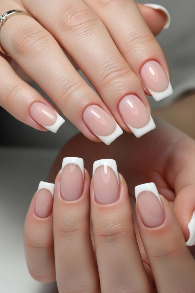 Clean White French Tips Reimagined on a Nude Base