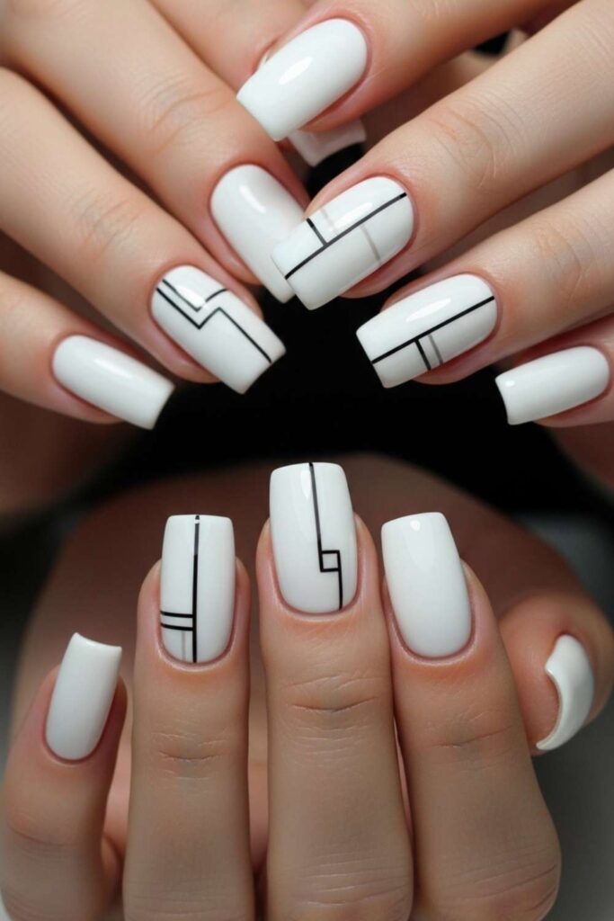 Clean White Square with Negative Space Geometric Lines