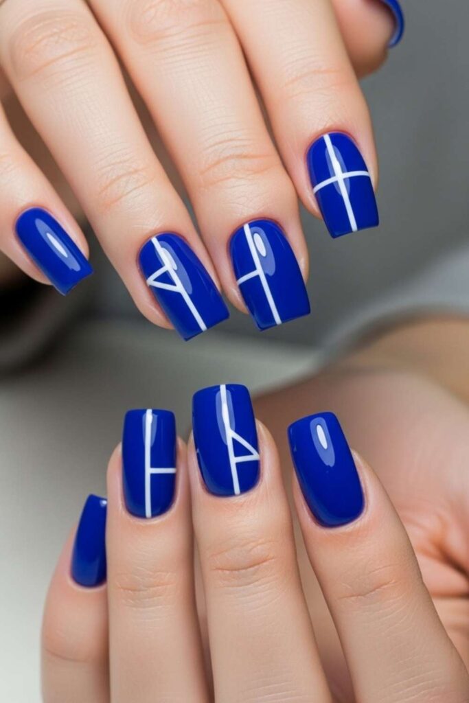Cobalt Blue with White Geometric Line Work