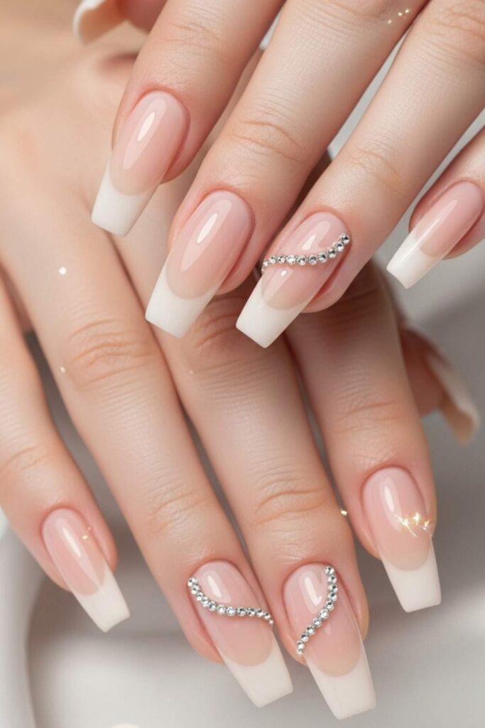 Coffin Nails with Rhinestone Smile Line Detail