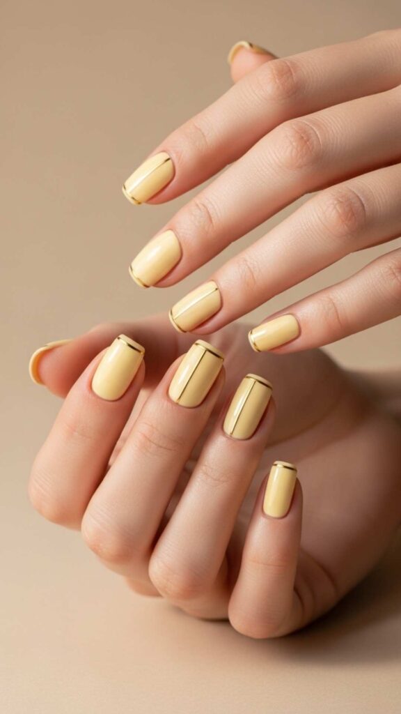 Creamy Butter Yellow with Thin Gold Line Detail