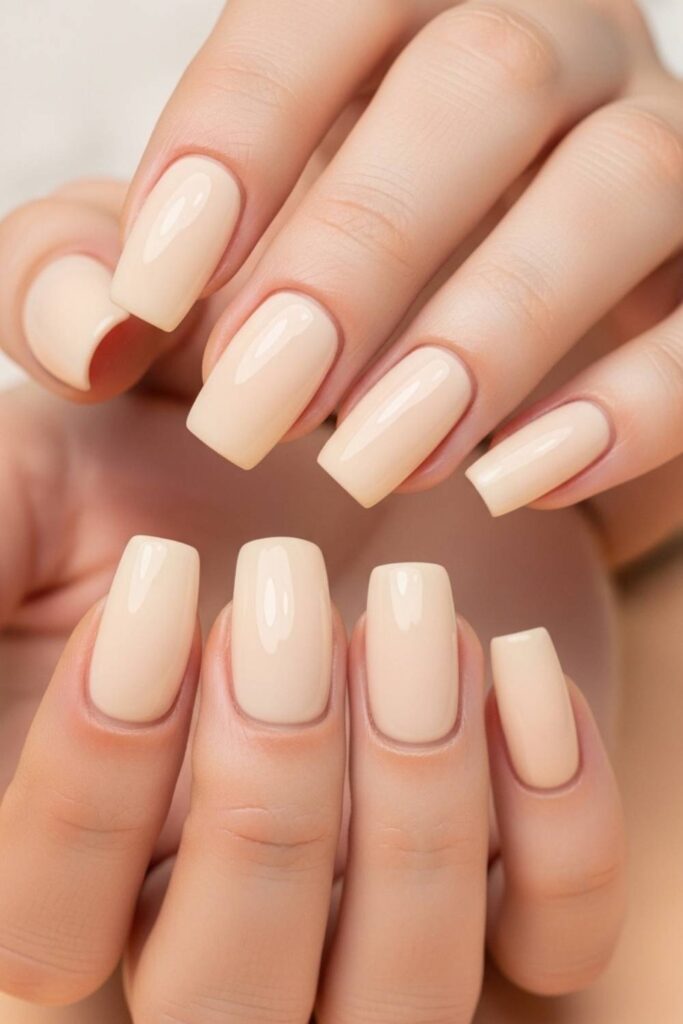 15 Natural Gel Nails Ideas That Look Expensive Without Trying Too Hard 16 Creamy Vanilla with Soft Apricot Undertones