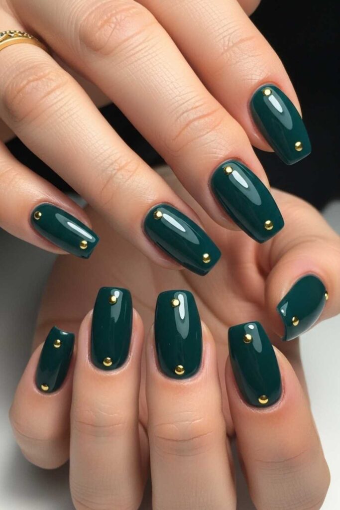 Dark Teal Glossy with Tiny Gold Dot Accents