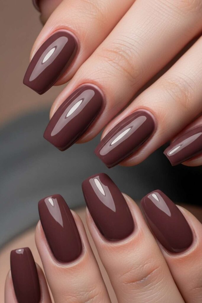 15 Natural Gel Nails Ideas That Look Expensive Without Trying Too Hard 13 Deep Mauve Gel with a Glossy, Lacquer-Like Seal