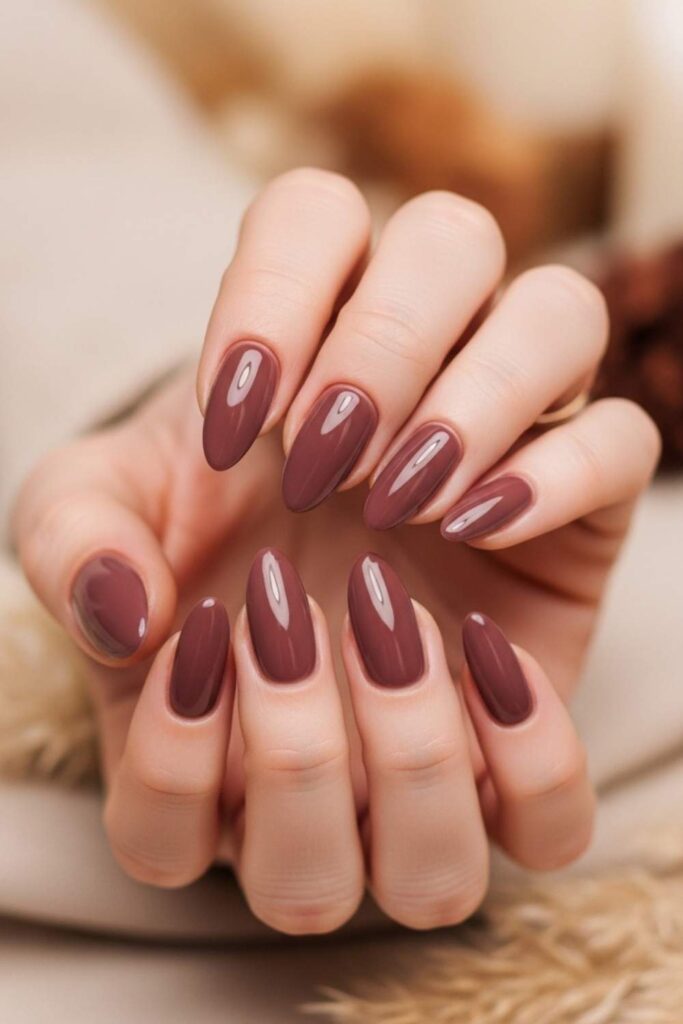 Deep Mauve Nails for Autumn Wedding Guests