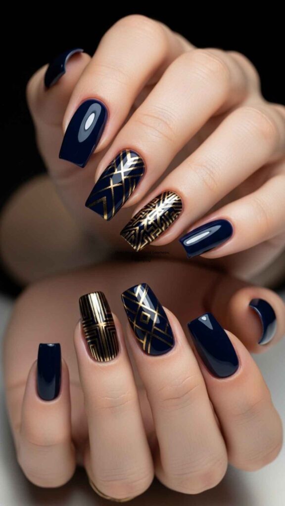 Deep Navy with Gold Geometric Stamping