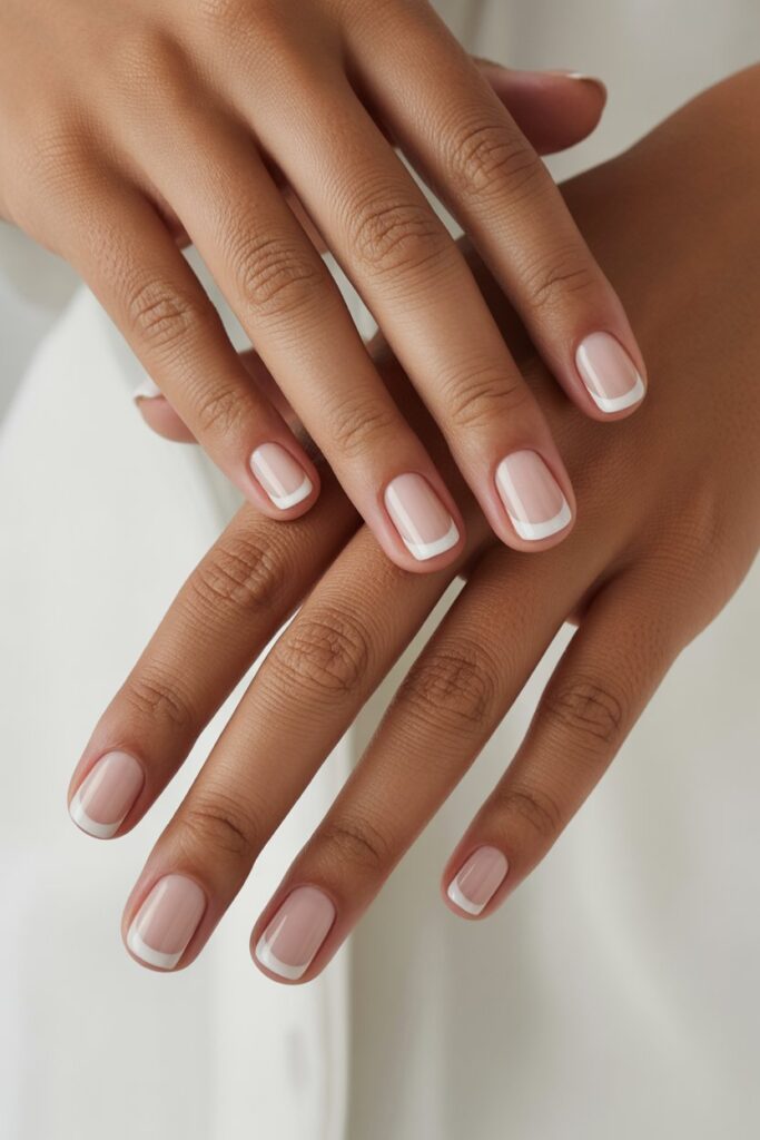 12 White French Tip Nails with Design Ideas That Look Effortlessly Expensive in 2026 5 Double French Line with Nude and White