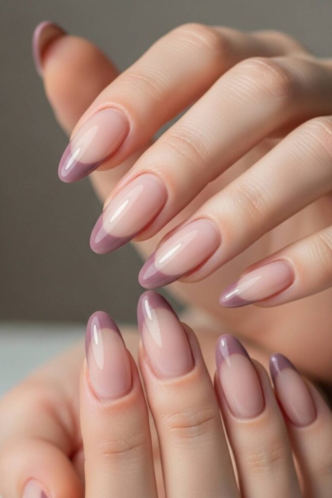 Dusty Mauve French Tip on Long Oval