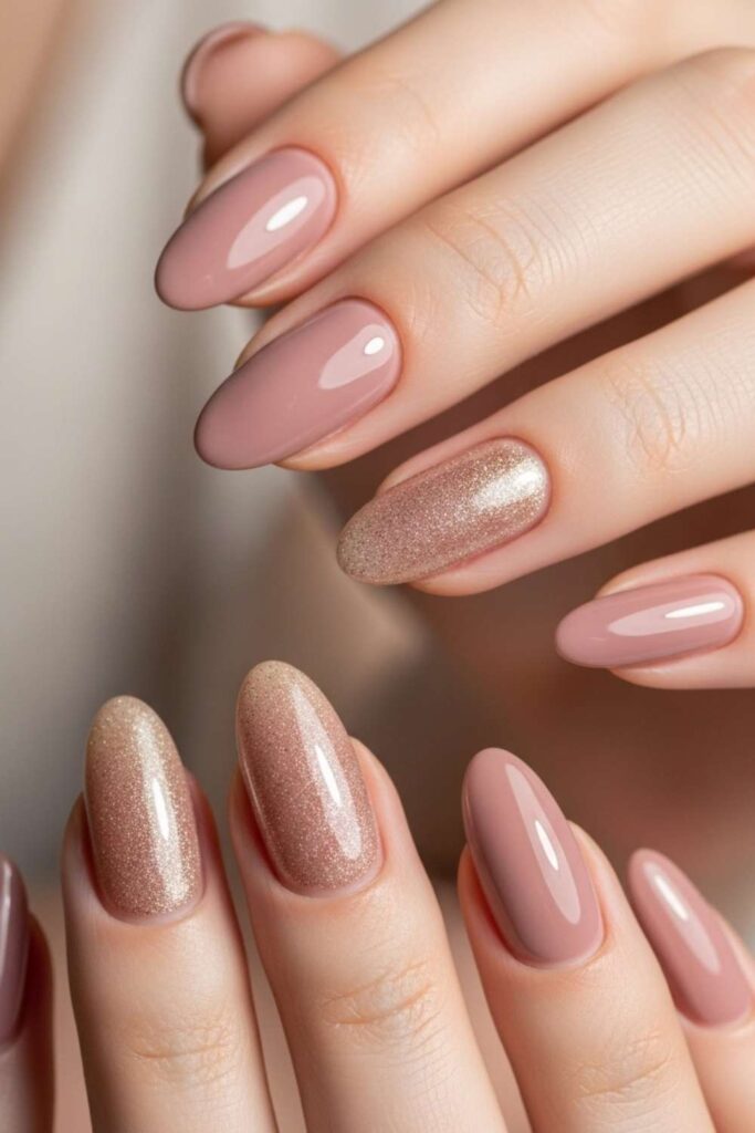 Dusty Mauve Nails with Champagne Shimmer