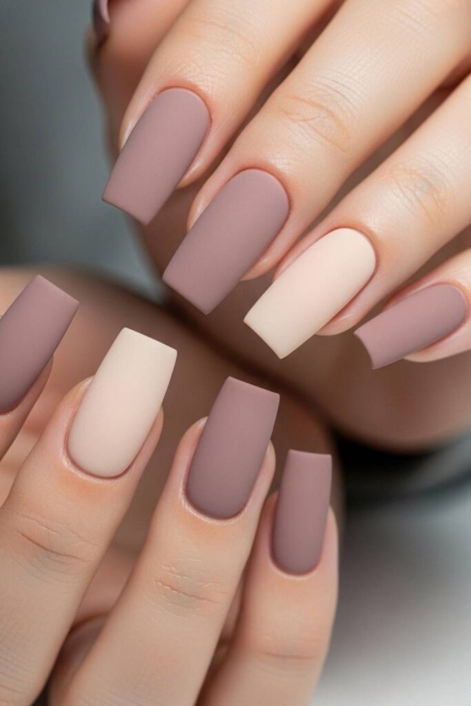 Dusty Mauve with Matte Topcoat and a Clean Nude Accent Nail