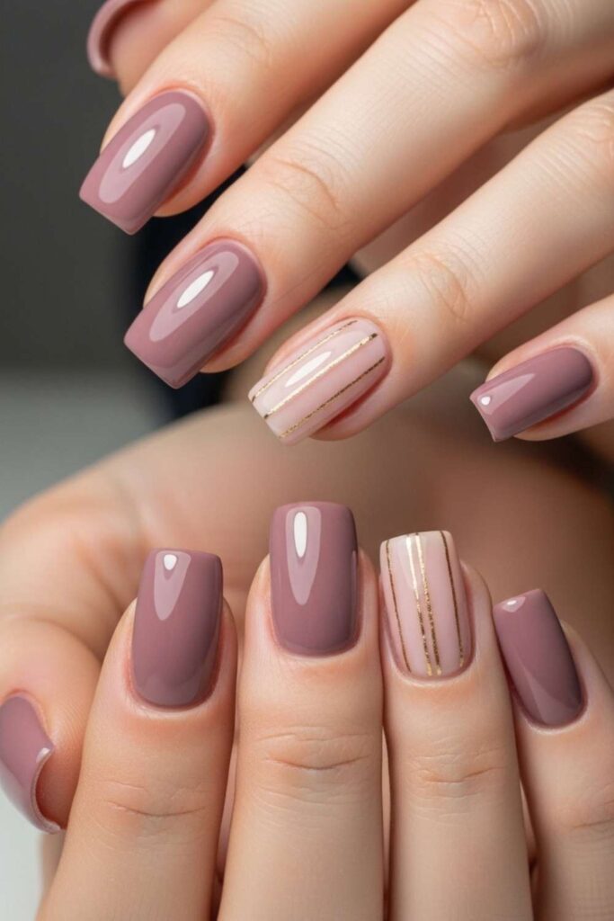 Dusty Mauve with Thin Gold Line Detail