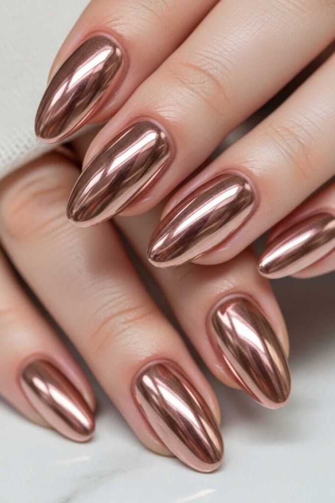Dusty Nude with Rose Gold Chrome Effect