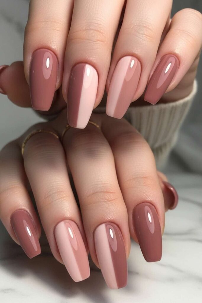 Dusty Rose Half-and-Half Split Nails