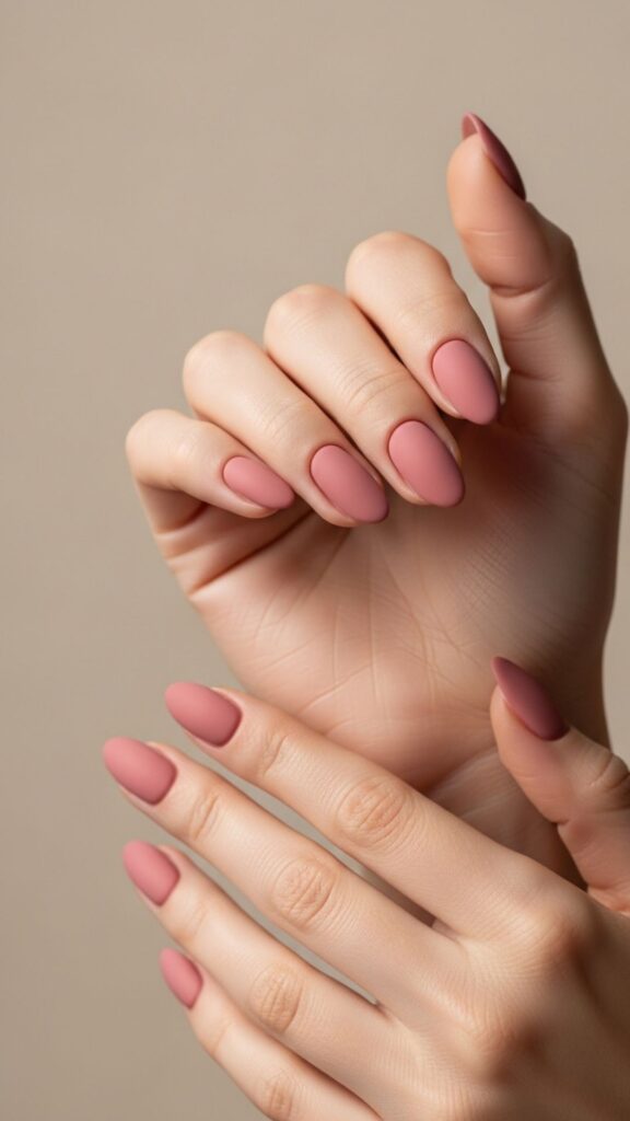 Dusty Rose Oval Nails with Matte Finish