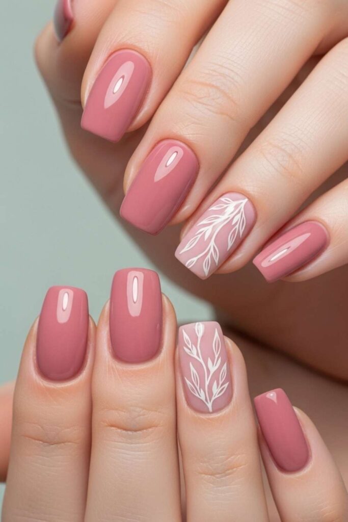 Dusty Rose with Minimalist Vine Details