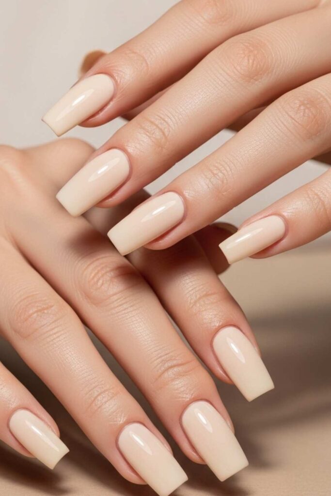 Elegant Long Square Nails in Vanilla Bean