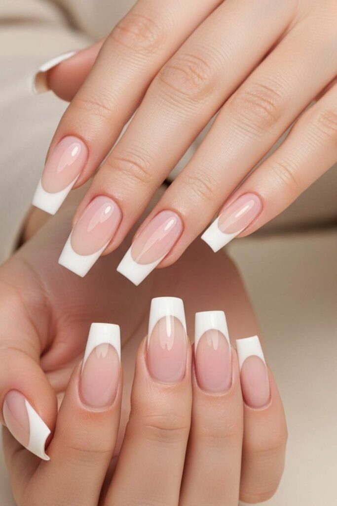 Elongated Square Tips in Milky White Gel