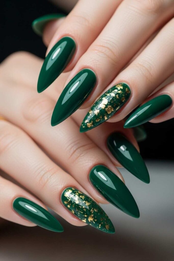 Emerald Green Stiletto with Gold Foil Flecks