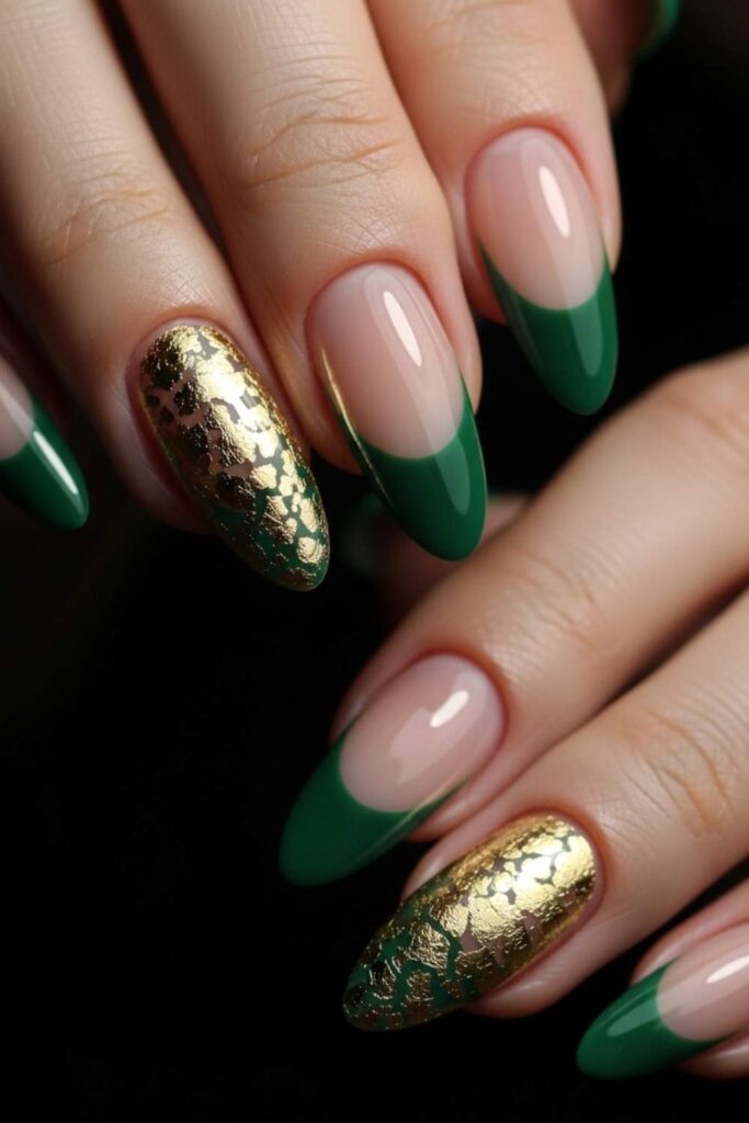 Forest Green Tips with Gold Foil Flecks at the Edge