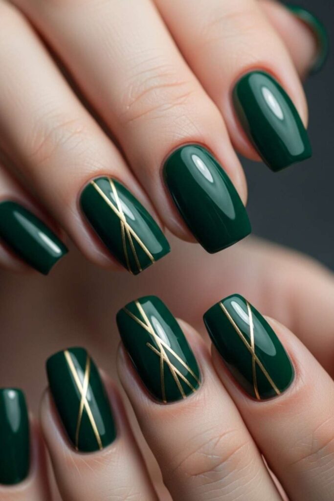 Forest Green with Gold Geometric Lines