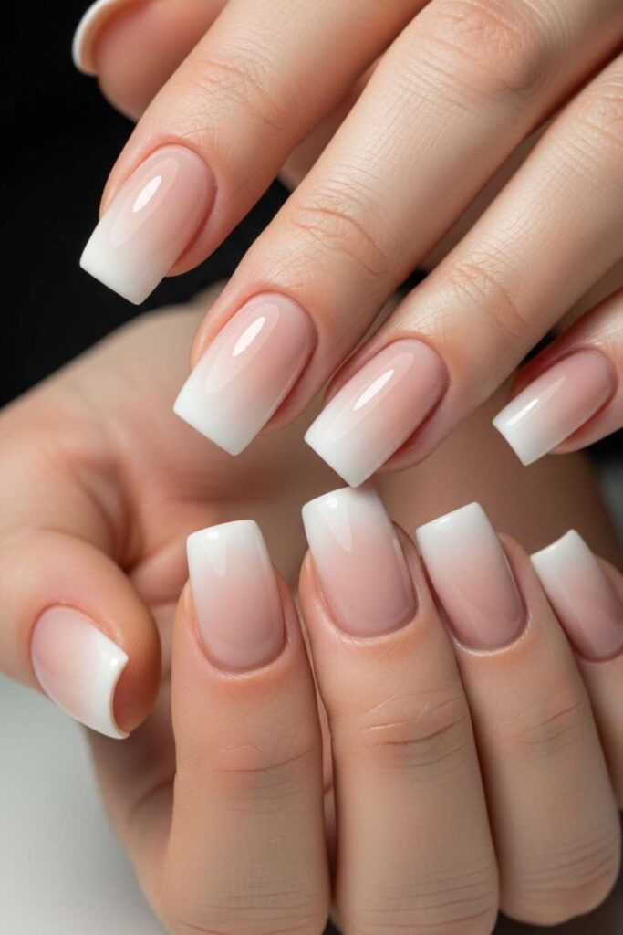 French Ombré with Soft Nude-to-White Fade