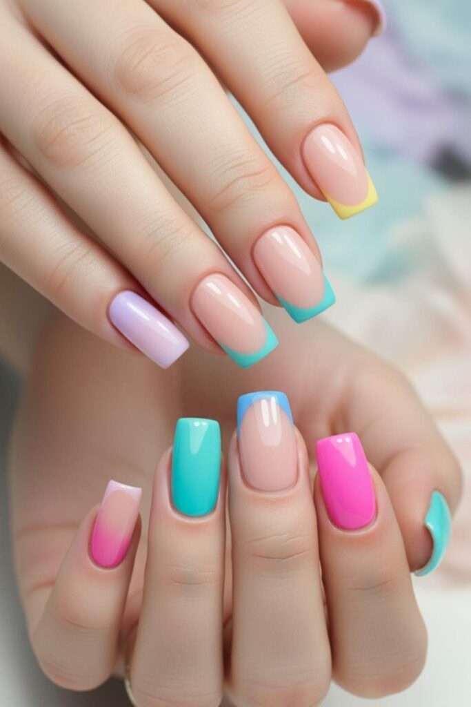 French Square Nails with a Colored Tip Twist