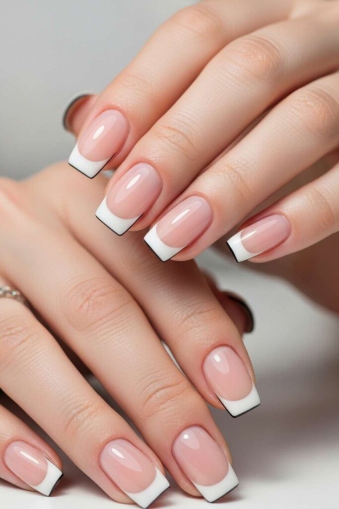 French Tip with Thin Black Liner Outline