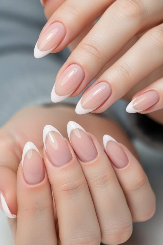 French Tips with a Nude Base and Blush Pink Line