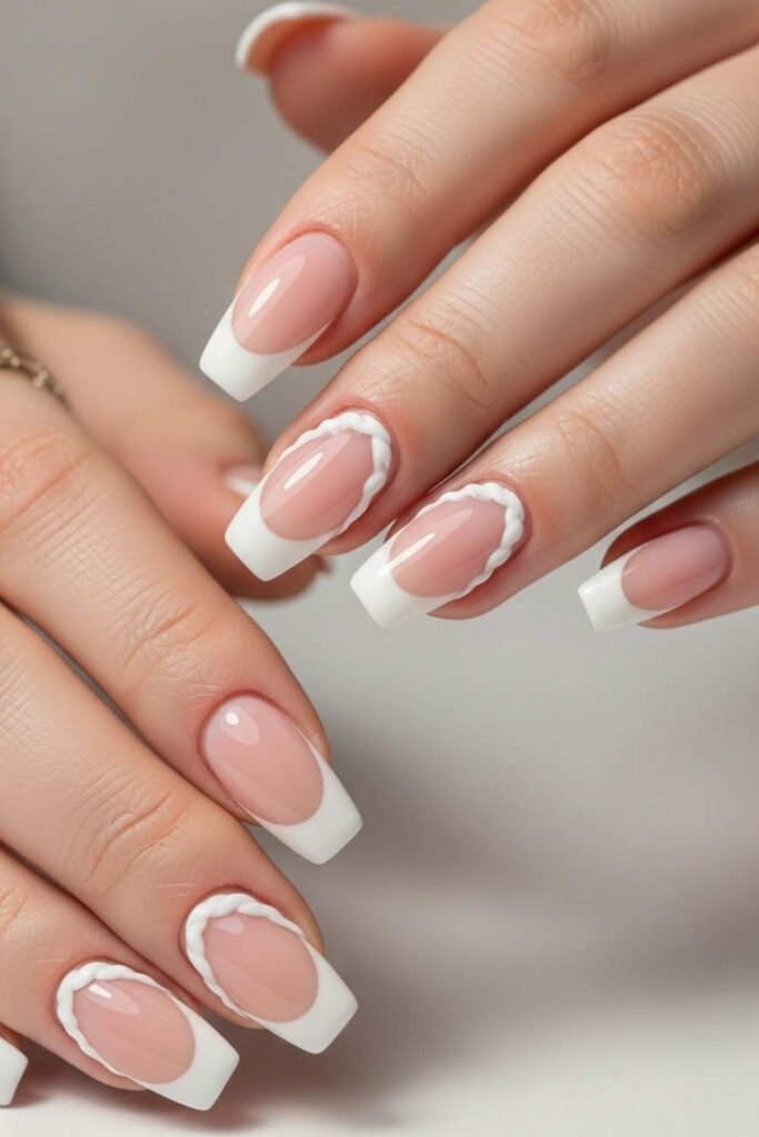 French Tips with a Rounded Twist on Coffin Edges
