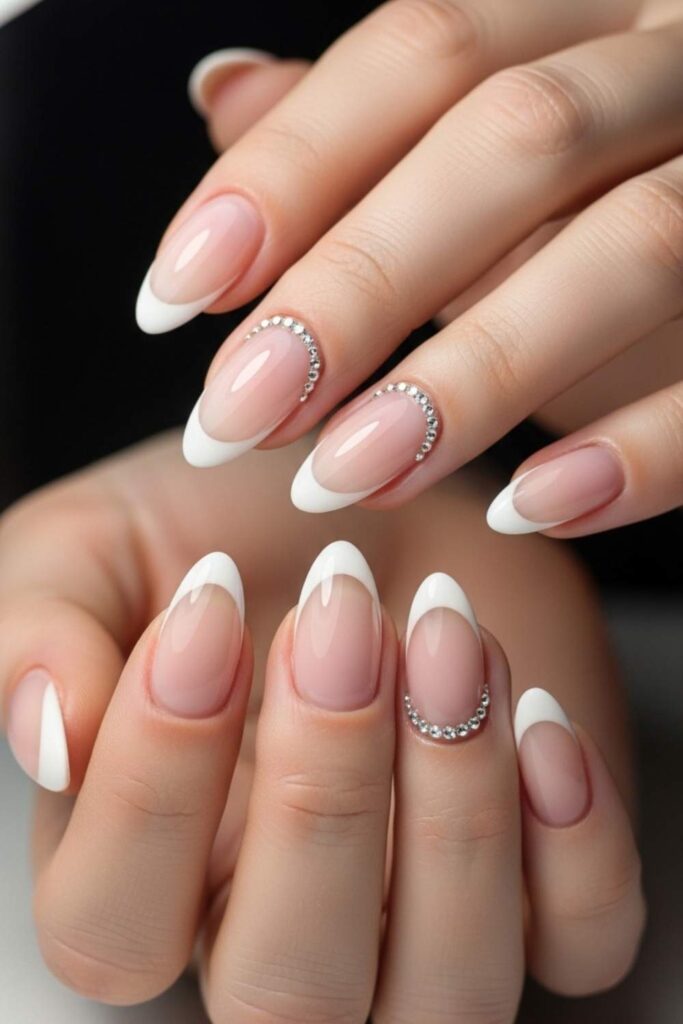 French Tips with Rhinestone Accent Line