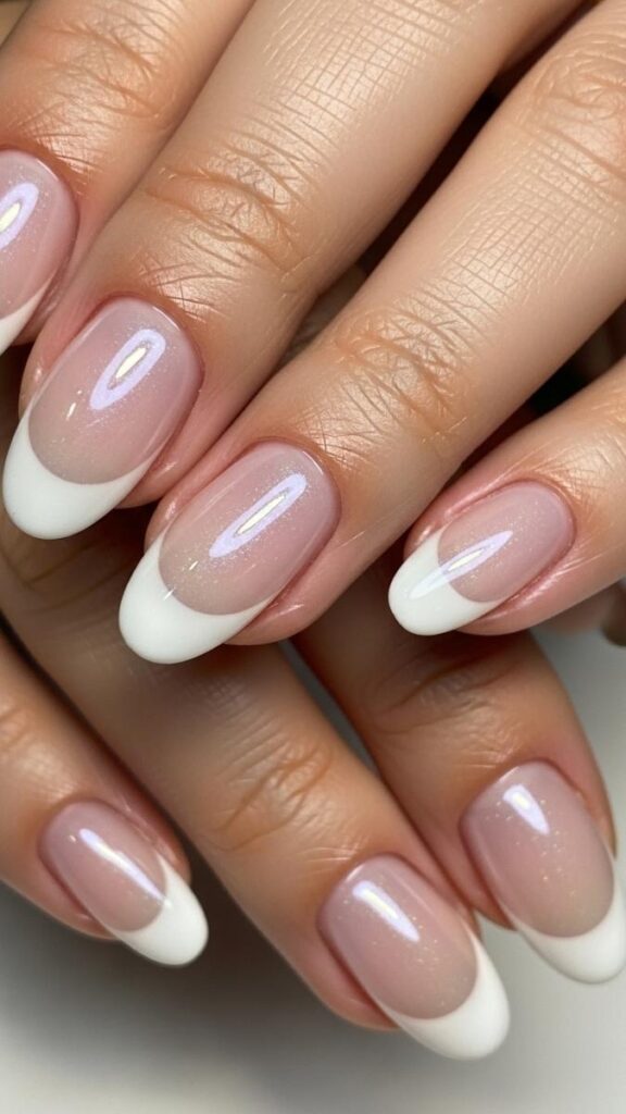 12 White French Tip Nails with Design Ideas That Look Effortlessly Expensive in 2026 28 Glazed Donut Effect French Tips