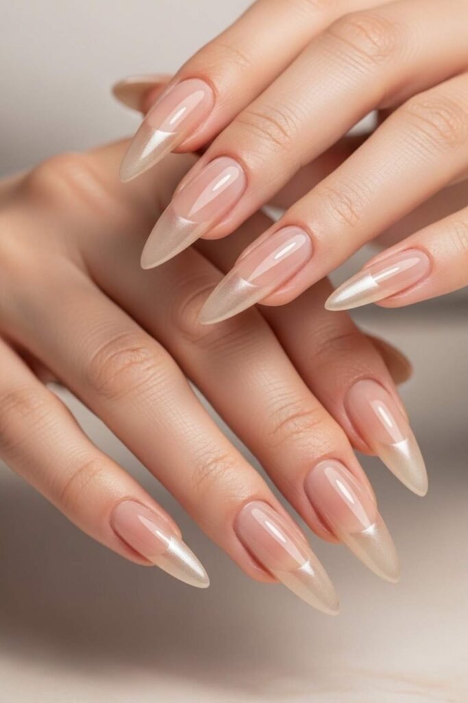 Glazed Nude Stiletto Nails